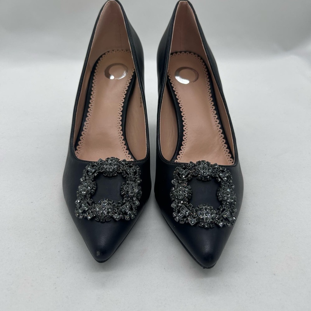 Journee Collection Heels 6 1/2‎ Black Rhinestones Pointed Toe Career Formal NEW